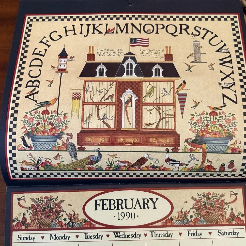 1990 Country Sampler Calendar – 12x12‎ – Folk Art Cottagecore Grannycore